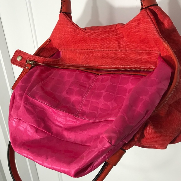 Kate Spade NY Red Ombre Fade Canvas Satchel Shoulder Bag with Pink Lining EUC - Picture 10 of 10